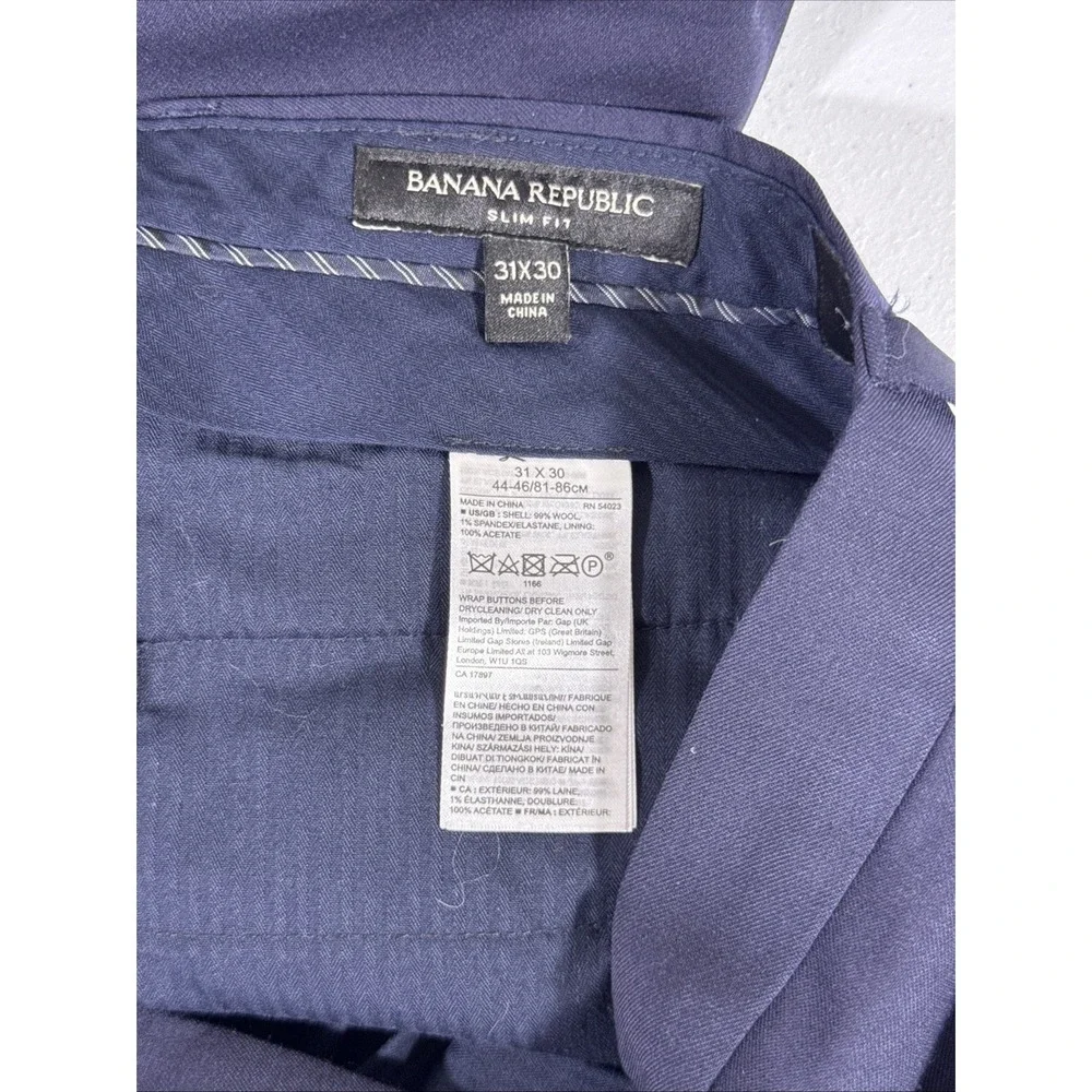 Banana Republic Marzotto Pants Mens Size 31x30 Navy Blue Super 120s Wool Stretch